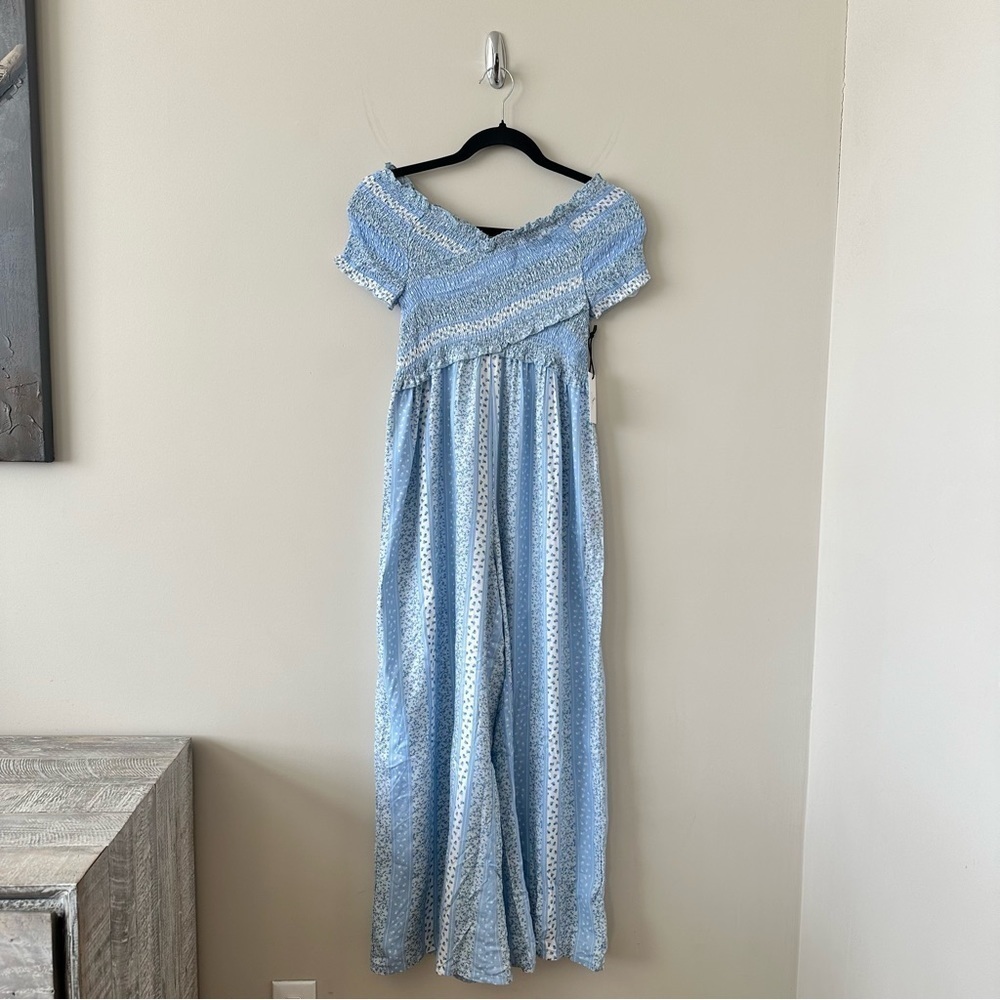 NWT-Japna Smocked Top Wide Leg Mini Floral Spring/Summer Cropped Leg Jumpsuit